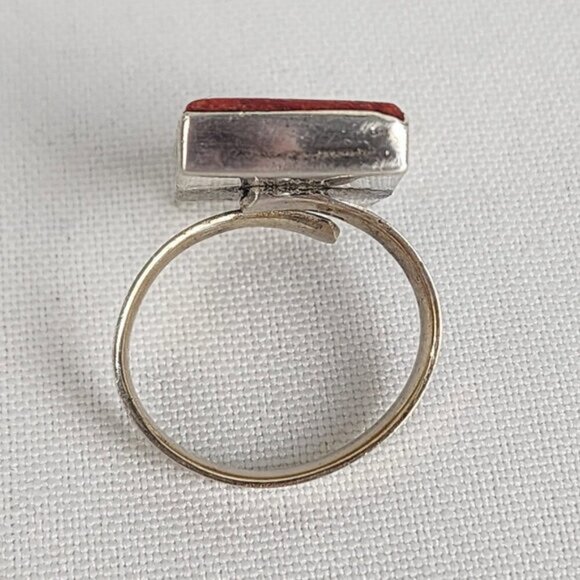 Vintage Sterling Silver Coral Stone Ring - Unique Adjustable Statement - Picture 6 of 6